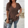 Women's Plus Size V Neck Tops  Casual Color Shirts Lightweight Short Sleeve Blouses - 2 of 3