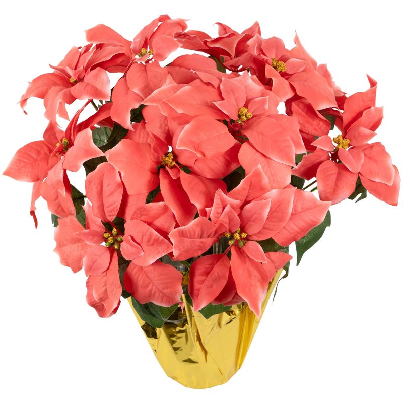 Northlight 20" Dark Pink Artificial Christmas Poinsettia with Gold Wrapped Base, 4 of 7
