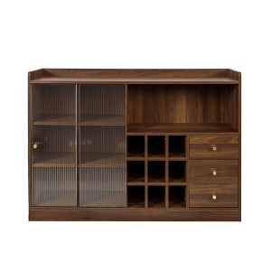 Gulches Modern Sideboard with 2 Sliding Striped Glass Doors - Freestanding Storage Cabinet & Wine Bar, Countertop Organizer for Living Room , Brown - 1 of 4