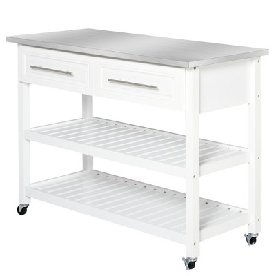 HOMCOM Rolling Kitchen Island Cart with Drawers Shelves and Stainless Steel Top - White