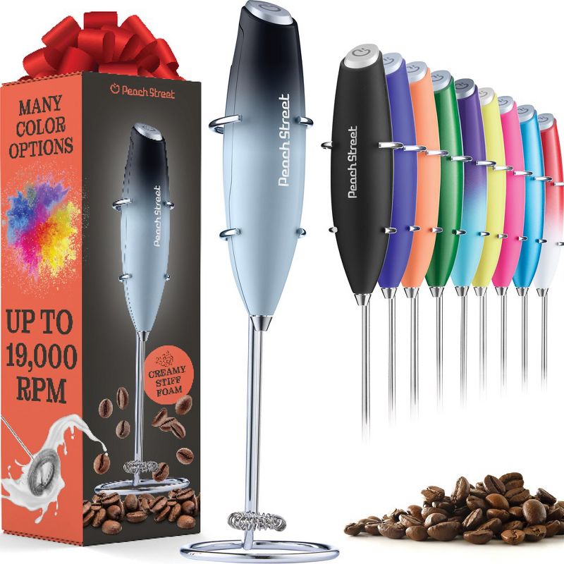 Peach Street Powerful Handheld Milk Frother, Mini Frother Wand, Battery Operated Stainless Steel Mixer, With Stand. for Milk, Latte, 1 of 9