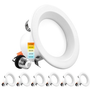 Luxrite 4 Inch LED Recessed Can Lights, 14W=75W, 5CCT 2700K-5000K, 950 Lumens, Dimmable, Wet Rated, IC Rated, Energy Star, ETL 6 Pack - 1 of 4