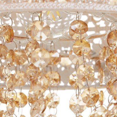 Gold Crystal Drum Pendant Light with Floral Design