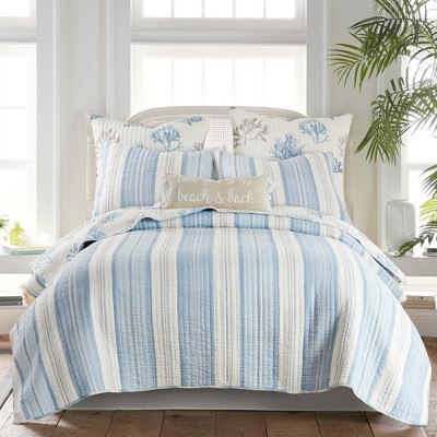 Twin Blue Cotton Reversible Nautical Quilt Set