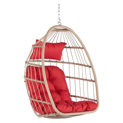 VisioGear Egg Chairs, Patio Egg Chair, Outdoor Garden Egg Swing Chair Hanging Chair for Bedroom Living Room, Red, 28.70"*28.5"*55.6"