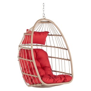 DSVIMOY Egg Chairs, Patio Egg Chair, Outdoor Garden Egg Swing Chair Hanging Chair for Bedroom Living Room, Red, 28.70"*28.5"*55.6" - 1 of 4