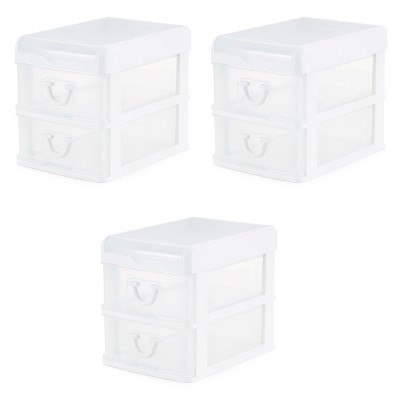 Gracious Living Clear Mini 2 Drawer Desk and Office Organizer with Flip Top  Storage for Cosmetics, Arts, Crafts, and Stationery Items, White (4 Pack)