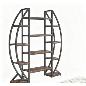 Gulches Industrial Bookshelf, Oval Triple Wide Etagere Bookcase Display Shelves for Living Room - 1 of 4