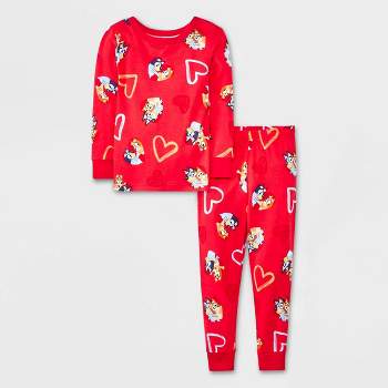 Toddler Boys' 2pc Bluey Valentine Snug Fit Pajama Set - Red