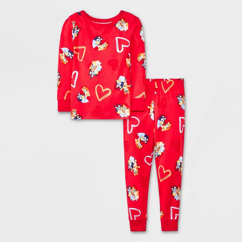 Toddler Boys&#39; 2pc Bluey Valentine Snug Fit Pajama Set - Red, 1 of 8