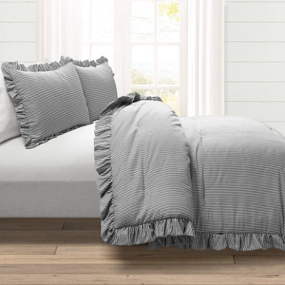 Lush Decor Lush Décor 3pc Full/Queen Reyna Striped Reversible Comforter Bedding Set Gray/White: Polyester, Machine Washable, Includes Shams — фото 2