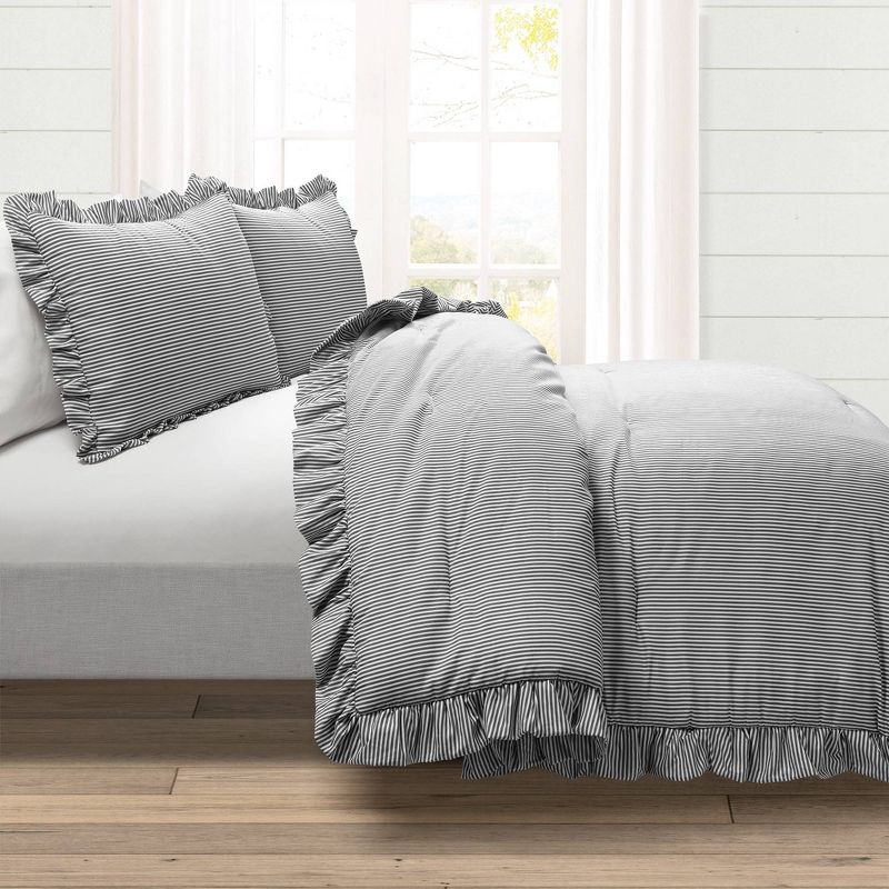 Lush Decor 3pc Reyna Stripe Reversible Comforter Bedding Set Gray/White, 2 of 7