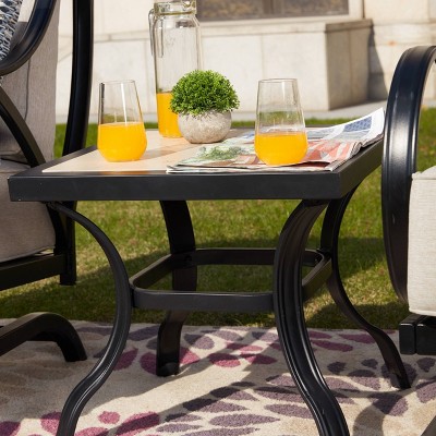 Cream 3-Piece Iron and Marble Patio Set with Cushions