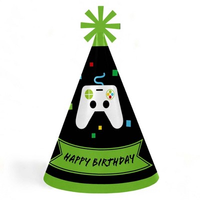 Big Dot of Happiness Game Zone - Cone Happy Birthday Party Hats for Kids and Adults - Set of 8 (Standard Size)