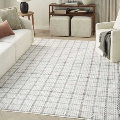 Ivory Geometric Non-Skid Washable Indoor Area Rug 5'2" x 7'