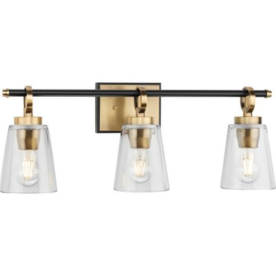 Progress Lighting Cassell 3-Light Vanity Fixture, Vintage Brass, Clear Glass Shades