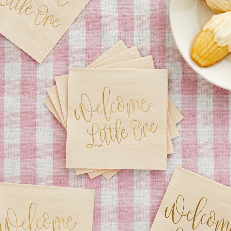 Blue Panda 50 Pack Pink Baby Shower Napkins – “Welcome Little One” Baby Shower Decorations (5x5 In), 2 of 8