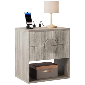 Whizmax Fluted Nightstand with Charging Station - 2 Drawers + Open Shelf, Modern Wood Bedside Table for Bedroom & Living Room Storage - 1 of 4