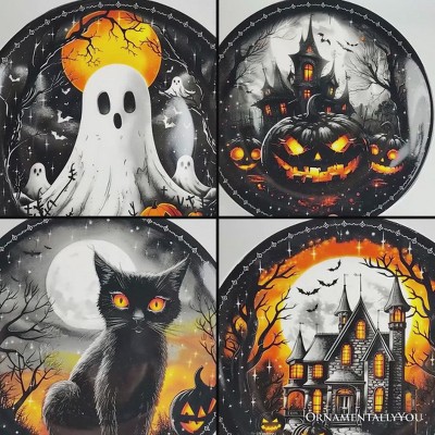 Handcrafted Black Ceramic Halloween Plates Set with Spooky Designs