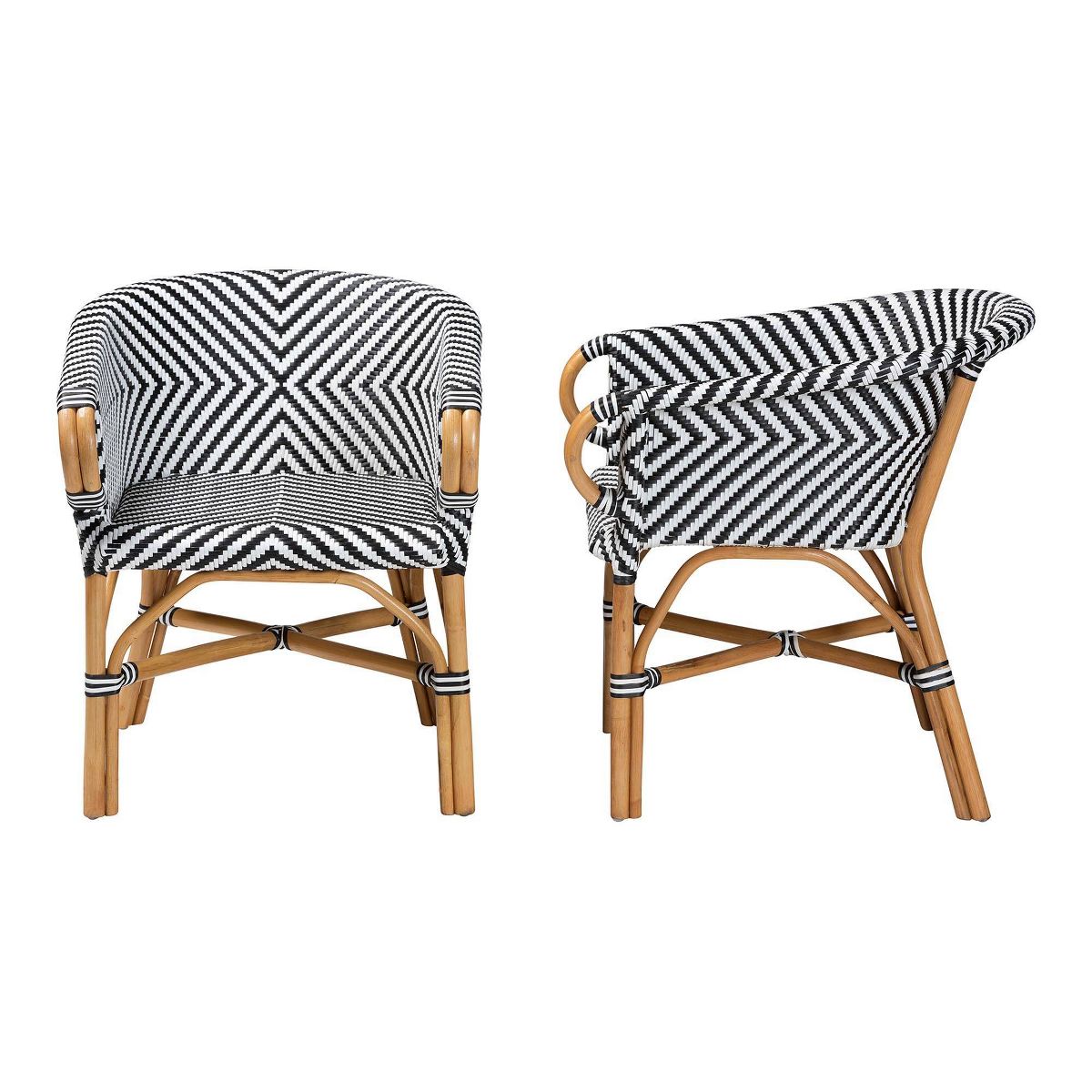 bali & pari Max Rattan 2-Piece Armchair Set with Sloping Arms Natural Brown/Black/White - thumbnail 3
