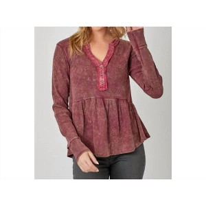 Women's Washed Thermal Peplum Henley Top - mystree - 1 of 4