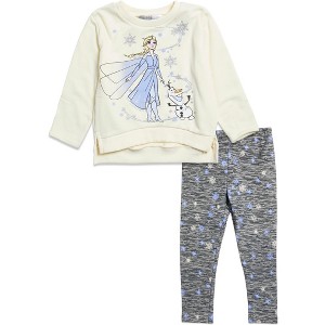 Disney Frozen Princess Anna Elsa Girls Sweatshirt and Leggings Outfit Set Toddler - 1 of 4