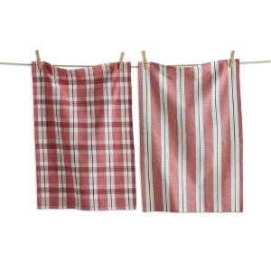 tag Red Stripe & Plaid Dishtowel Set of 2 Red Multi Kitchen Towel Cotton Machine Washable, 18 x 27 inch - 1 of 1