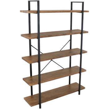 Sunnydaze 5 Shelf Industrial Style Freestanding Etagere Bookshelf with Wood Veneer Shelves
