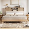 Whizmax Rattan Bed Frame with Sliding Door Shelf Headboard, Bohemian Rattan Bed Frame with Shelves, Wood Foundation, No Box Spring Needed, Natural - 2 of 4