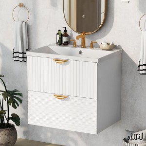 24" Wall Mounted Bathroom Vanity with 2 Drawers, White - ModernLuxe - 1 of 4