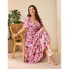 Plus Size Women's Dress Floral V Neck Casual Dress Button Down Pocket Mini Dress - 3 of 4