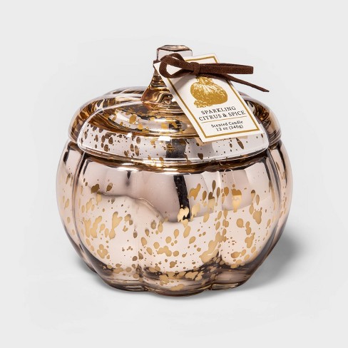 12oz Lidded Mercury Glass Pumpkin Jar 2-Wick Sparkling Citrus And Spice