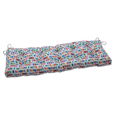 60" x 18" Outdoor/Indoor Tufted Bench/Swing Cushion Color Tabs Primaries Blue - Pillow Perfect