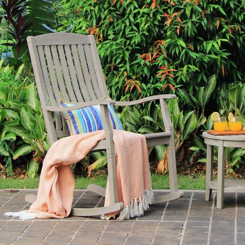 Sherwood Teak Patio Rocking Chair Weathered Gray Cambridge