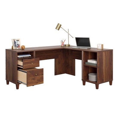 Grand Walnut L-Shaped Corner Desk with Drawers and Filing Cabinet