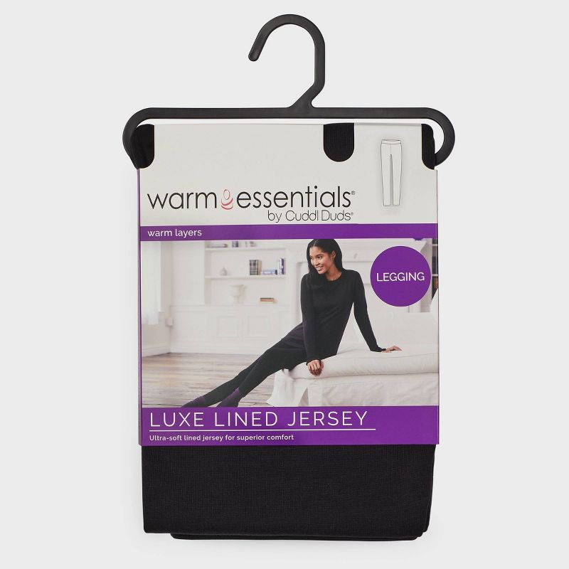 Warm Essentials by Cuddl Duds Women's Luxe Lined Jersey Thermal Leggings - Black, 3 of 4