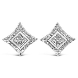 Haus of Brilliance Silver Diamond Accented Four Pointed Star Shaped Halo-Style Stud Earrings - 1 of 4