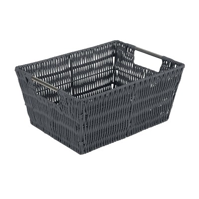 Chocolate Rattan Rectangular Storage Tote with Stainless Steel Handles