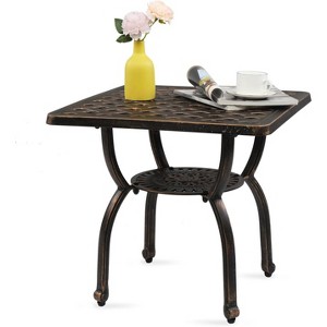 VINGLI 22" Cast Aluminum Outdoor Side Table, All Weather Patio Side Table Outdoor End Table for Patio, Porch, Deck, Garden, Bronze - 1 of 4