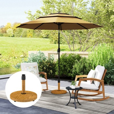 Natural Wood and Concrete Patio Umbrella Base with Wheels
