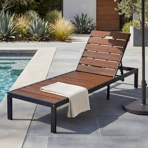 ModernLuxe Outdoor Chaise Lounge Chair, 6-Position Adjustable Patio  Recliner Daybed Acacia Wood & Iron Frame Pool Lounge, Black+Brown : Target