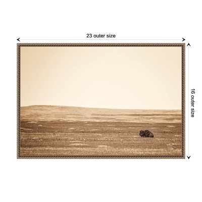 Sepia Bison Landscape Framed Canvas Wall Art 23 x 16