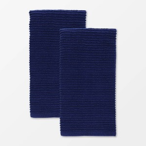Set of 2 Cotton Ridged Towel Navy - MU Kitchen, Blue