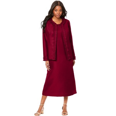 Roaman's Women's Plus Size Pleated Jacket Dress - 18 W, Red : Target