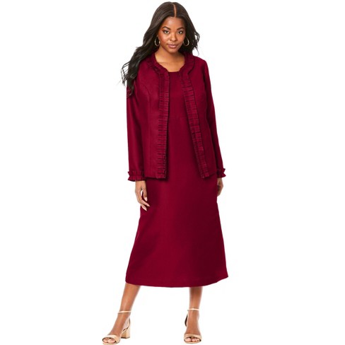 Roaman's Women's Plus Size Pleated Jacket Dress, 14 W - Rich Burgundy