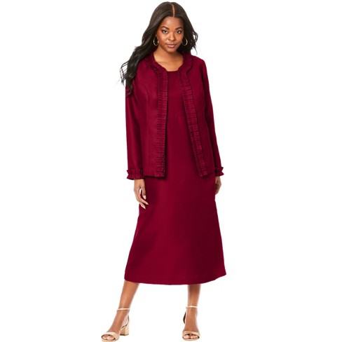 Roaman's Women's Plus Size Pleated Jacket Dress, 18 W - Rich Burgundy :  Target