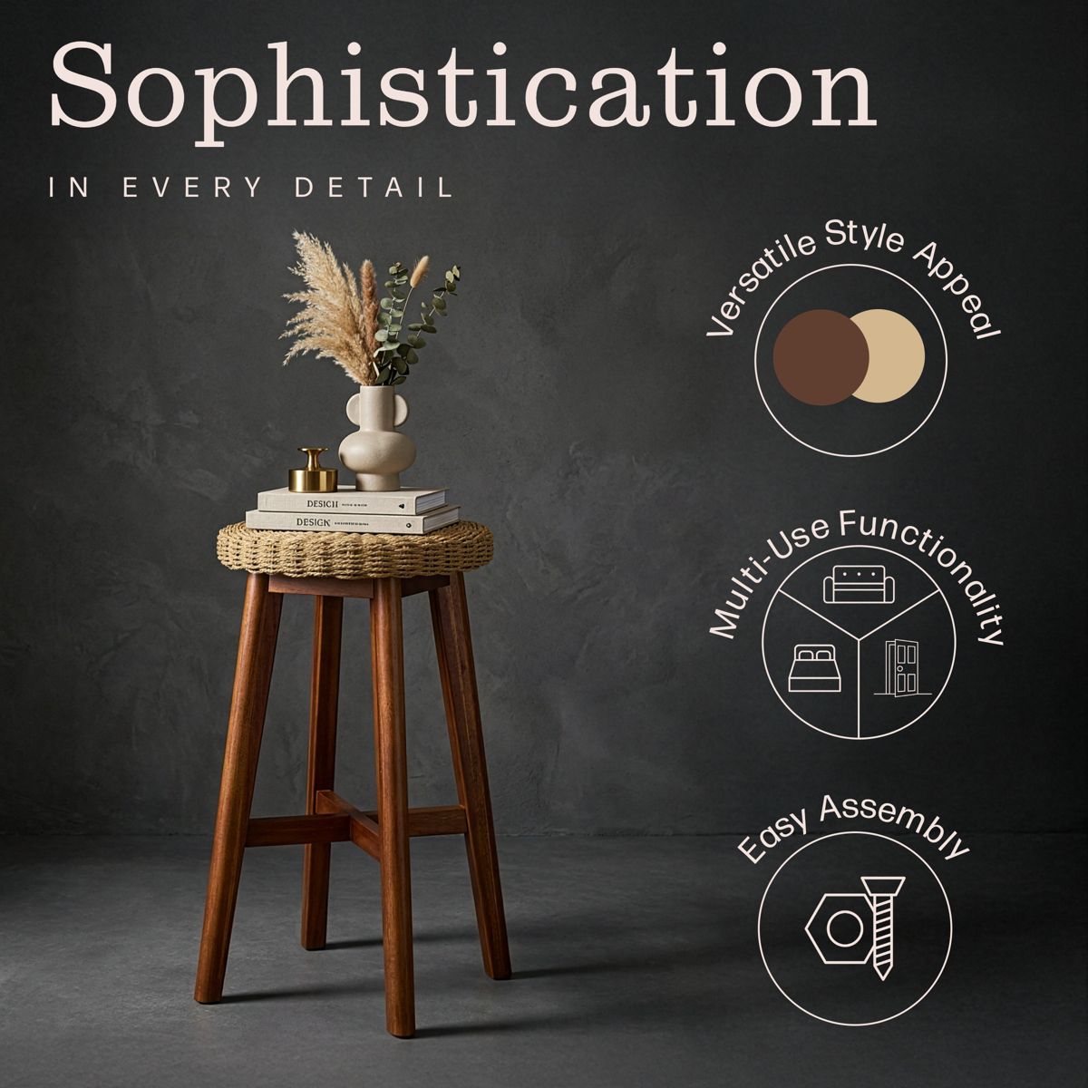 Alaterre Furniture 24in Round Bar Stool, Chestnut - thumbnail 5