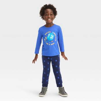 Toddler Boys' 2pc Dreidel Printed Long Sleeve Graphic T-Shirt and Fleece Jogger Pants Set - Cat & Jack™ Blue