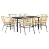 vidaXL 7-Piece Patio Dining Set - Brown PE Rattan Furniture with Tempered Glass Table - Outdoor Garden Seating for Deck/Backyard - 2 of 4