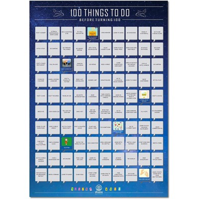 Okuna Outpost Scratch off Poster, 100 Things To Do Before Turning 100 Bucket List, Wall Decor (23.5 x 16.5 In)